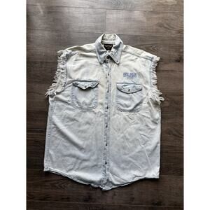 Bikerwear Mens XL 2013 Bike Week Daytona Beach Denim Sleeveless Fringe Button Up